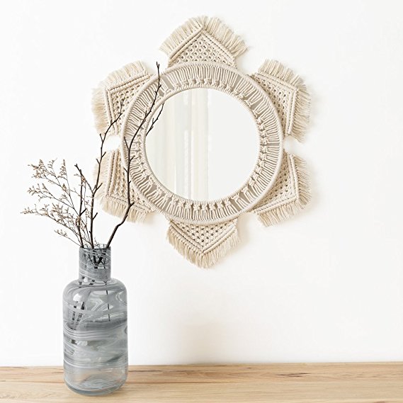 Mkono Hanging Wall Mirror Macrame Boho Home Decor