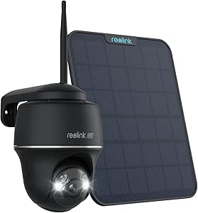 REOLINK 4K Solar Security Cameras Wireless Outdoor, 360° Pan Tilt Solar Battery Outdoor Camera with 8MP Color Night Vision, 2.4/5 GHz Wi-Fi, No Monthly Fee, Argus PT 4K  6W Solar Panel (Black)