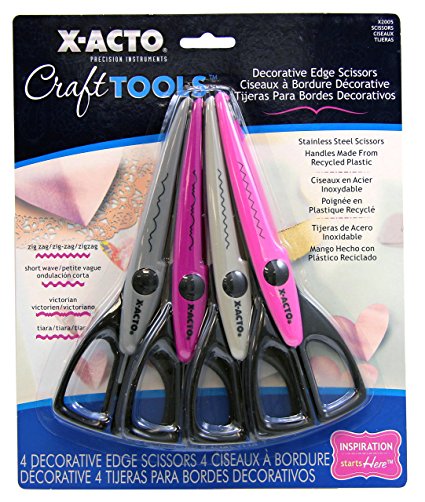 X-ACTO X2005 Designer Series Decorative Edge Scissors, Zig Zag Assortment, 7-1/2-Inch, 4 Pack, Multi-Colored