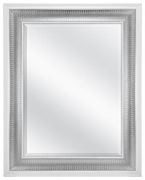 MCS 18x24 Inch Beveled Wall Mirror White & Woven, Silver (83041)