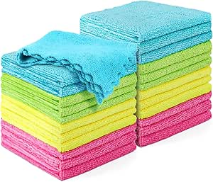 HOMEXCEL Microfiber Cleaning Cloths, 24 Pack Cleaning Rags for Kitchen, Lint Free, Scratch-Free, Highly Absorbent, and Reusable Cleaning Towels for House, Window and Glass, Cars, 11X9 inch