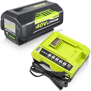 40v 6000mAh OP40601 Battery and OP401 Charger Replacement for Ryobi 40V Battery Li-ion and Charger Compatible with Ryobi 40 Volt Battery OP4026A OP40201 OP4050A OP4015 OP40261 OP40401 OP4060 (Green)