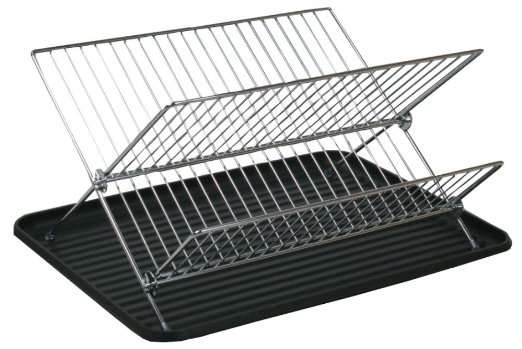 Deluxe Chrome-plated Steel Foldable X Shape 2-tier Shelf Small Dish Drainers with Drainboard (Chrome)