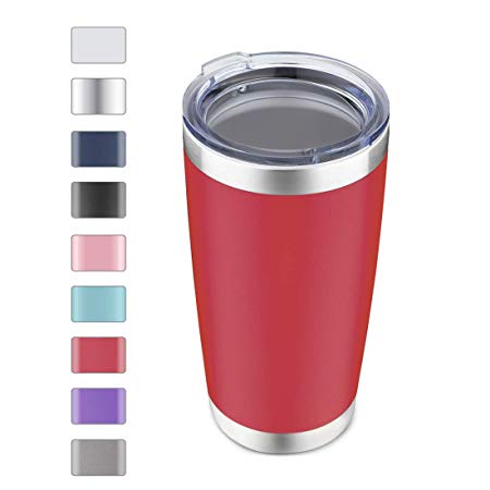 DOMICARE 20oz Stainless Steel Tumbler with Lid, Double Wall Vacuum Insulated Travel Mug, Durable Powder Coated Insulated Coffee Cup, 1 Pack, Red