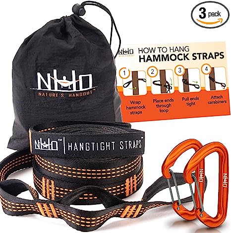 Hammock Straps with 2 Carabiners - 10 FT Tree Swing Straps Hanging Kit 20 FT Combined - 500  LBS 32 Loops & No Stretch Tree Swing Hanging Kit - Rope Hammock - Nature’s Hangout