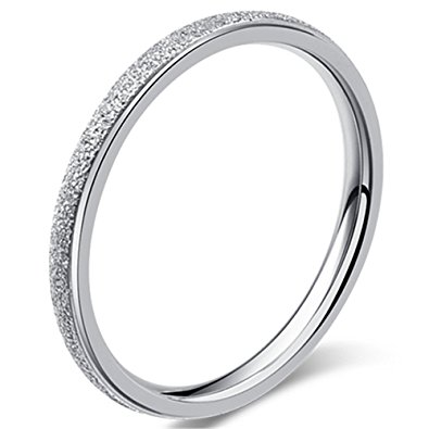 Womens 2mm Stainless Steel Sand Blast Finish Silver Wedding Band Engagement White Gold Domed Ring