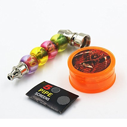 Herb Grinder Kit Contains a 4 Parts Plastic Grinder a Metal Pipe and 5 Pieces Stainless Screen