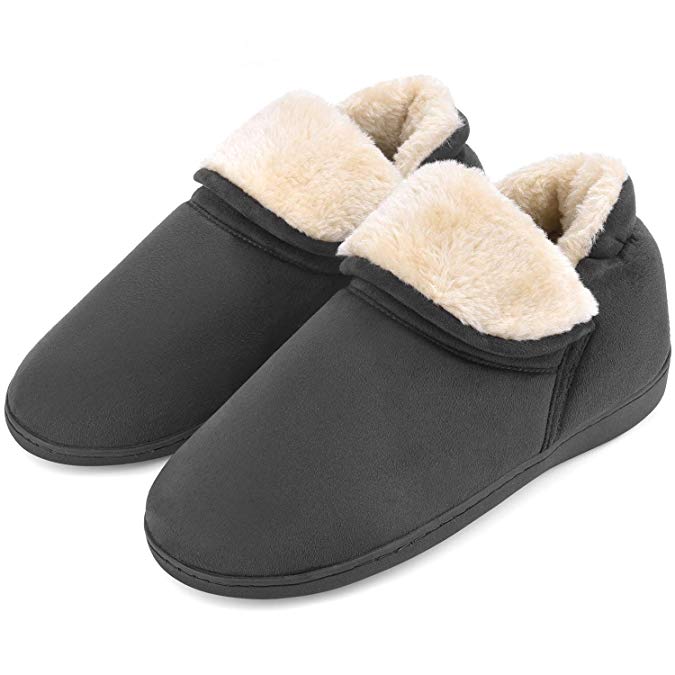 Men's Plush Warm Ankle Bootie Slippers Fuzzy Memory Foam Winter House Shoes