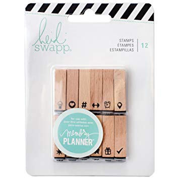 American Crafts 315128 Heidi Swapp Memory Planner 12Piece Wooden Stamp Icons