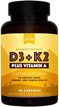 Vitamin D3   K2 (MK7) Plus Vitamin A for Bone, Heart, Immune Health - Vitamin D3 (5,000 IU), Vitamin K2 as MK-7 (500mcg), Vitamin A (1500mcg) - Easy to Swallow, One Month Supply (30 Capsules)