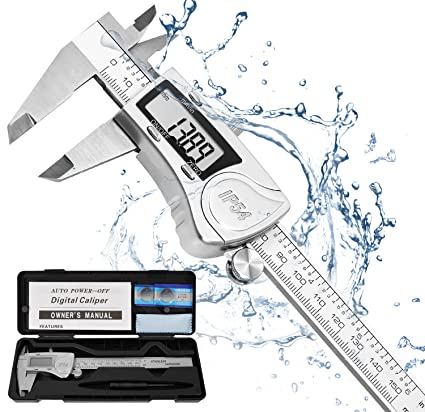 DIKAKO Digital Caliper, 0-6 inches Stainless Steel Electronic Vernier Calipers, IP54 Waterproof Protection Design,Inch and Millimeter Conversion,Large LCD Screen,Auto - Off Feature