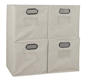 Set of 4 Cubo Foldable Fabric Bins- Natural
