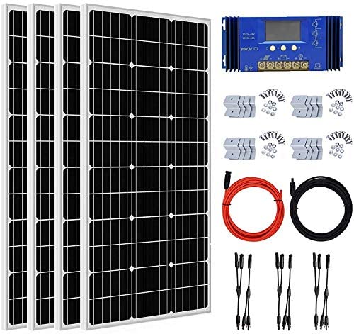 ECO-WORTHY 400W Solar System Kit: 4pcs 100W Mono Solar Panels   60A PWM Controller for Homes RV Shed Boat Battery Charging