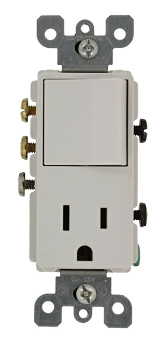 Leviton 5645-W 15 Amp, 120 Volt, Decora 3-Way/AC Combination Switch, Commercial Grade, Grounding, White