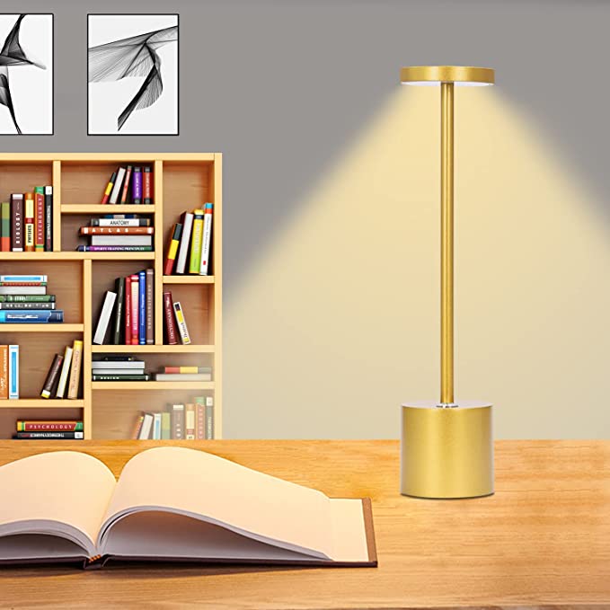[Clearance] Cordless Table Lamp,Portable Led Table Lamp 6000mAh Rechargeable Battery Operated Table Light 3Level Dimmable Desk Lamp Reading Lamp for Restaurant/Bedroom/Dormitory (Gold)