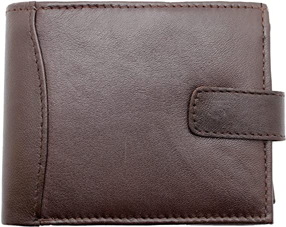 RAS Mens RFID Blocking Real Leather Trifold Coin Pocket Passcase Wallet 340 (Brown)