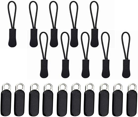 Yesallwas 20 Pieces Black Zipper Pulls Zip Fixer Tabs Zipper Repair Tabs Replacements for Clothes, Bags and Crafts