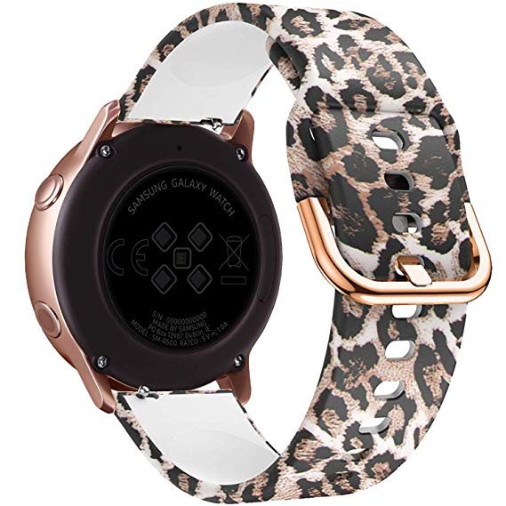 FanTEK Band for Samsung Galaxy Watch Active (40mm) / Galaxy Watch Active2 (40mm & 44mm), 20mm Silicone Sport Quick Release Replacement Strap, Leopard