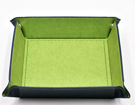 Folding Dice Tray - Mini Leather Dice Holder Game Rolling Tray for D&D, RPG, Yahtzee, Farkle, Bunco (Green)