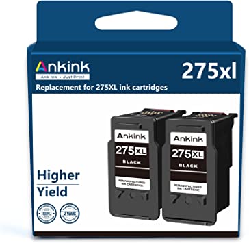 Ankink 275XL Remanufactured Ink Cartridge Replacement 275 Black XL PG275 for Canon PG-275 Compatible with Canon PIXMA TS3520 TS3522 TS3500 TR4720 TR4700 Printers (2 Pack)