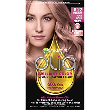 Garnier Olia Hair Color, 8.22 Medium Rose Gold, Ammonia Free Hair Dye (Packaging May Vary)