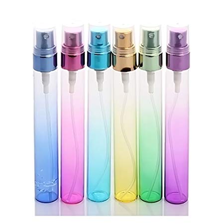 Elisona?6 Pcs 10ml Mini Gradient Color Refillable Bottle Empty Travel Perfume Glass Atomizer Pump Sprayer Bottle Set