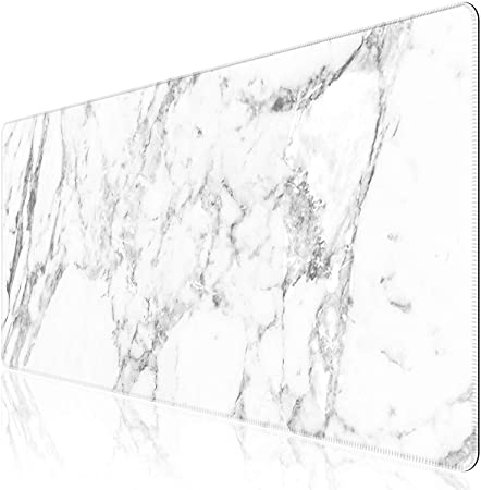 iCasso Large Gaming Mouse Mat,900 x 400mm Extended Large Size Mousepad,XXL Mouse Pad Non-slip Rubber Base and Waterproof Surface Mouse Desk Pad Keyboard Pad for Laser/Optical Mice-Grey White Marble