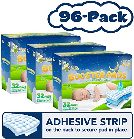 Naturally Nature Overnight Diaper Doubler Booster Pads with Adhesive for Pull-on & Regular Diapers | Nighttime Leak Protection for Heavy Wetters, Diaper Liners for Boys & Girls
