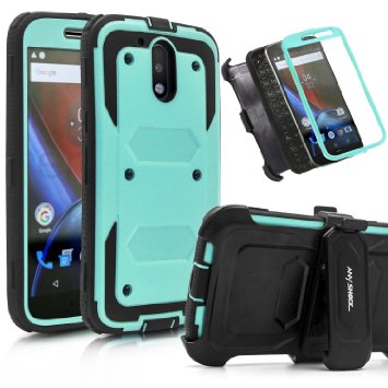 Anyshock[Armor Series] Heay Duty Shockproof Durable Full Body Protection Rigged Hybrid Case With Belt Clip Holster and Kickstand for Moto G4/G4 Plus( Free Screen Protector Included )