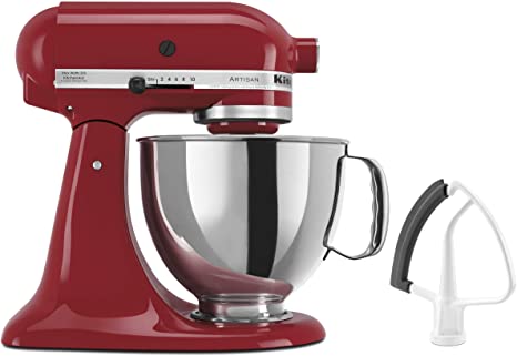 KitchenAid KSM150FEER Artisan Bundle Stand Mixers, 5 Quart Flex Edge Beater, 10-Speed, Tilt-Head, Dough Hook, Stainless Steel Bowl, for Cookies, Cakes, Bread, Pizzas, Mashed Potatoes, Empire Red