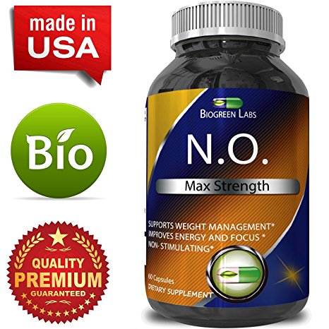 Nitric Oxide Support Pills - Natural Workout Supplement & Exercise Enhancer - Boost Energy   Strength   Recovery Muscle Builder - Pure L-Arginine & L-Citrulline Amino Acid Capsules - By Biogreen Labs