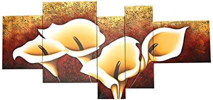Wieco Art 5-Piece Calla Lily Stretched and Framed Modern Oil Paintings on Canvas Wall Art Set