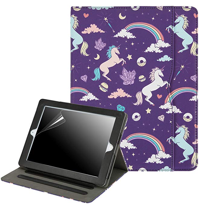 HDE Case for iPad 2 3 4 Leather Case - Professional Folio Cover with Smart Magnetic Closure, Multiple Viewing Angles and Document Pocket for Apple iPad 2nd 3rd 4th Generation (Unicorns & Rainbows)