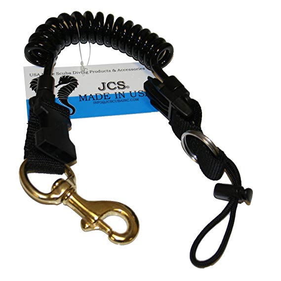JCS 36inch Stretch Coil Shock Line with Lanyard, Split Ring & Brass Bolt Snap