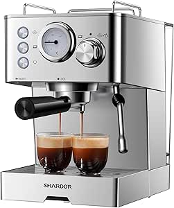 SHARDOR Espresso Machine,15 Bar Fast Heating Expresso Coffee Machines with Milk Frother, Manual Latte & Cappuccino Maker for Home, 50 Oz Removable Water Tank, 1100W, Stainless Steel