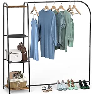 Simple Houseware Clothes Rack With Shelves, Black