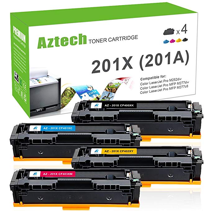 Aztech 4Pk Compatible Toner Cartridge Replacement for HP 201X CF400X 201A CF400A CF401X CF402X CF403X Toner for HP Color Laserjet Pro MFP M277dw M252dw M277C6 M277N M252dw M252N M252 Laser Printer Ink