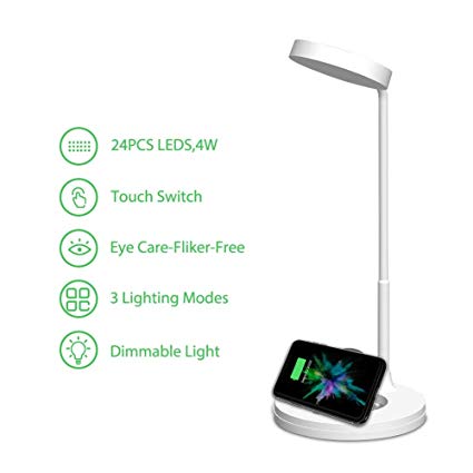 LED Desk Lamp, FREECUBE Wireless Charger Lamp Memory Function, Qi Charger for iPhone X, Samsung, LG etc, Lamp with Phone Charging Touch Control 5W White