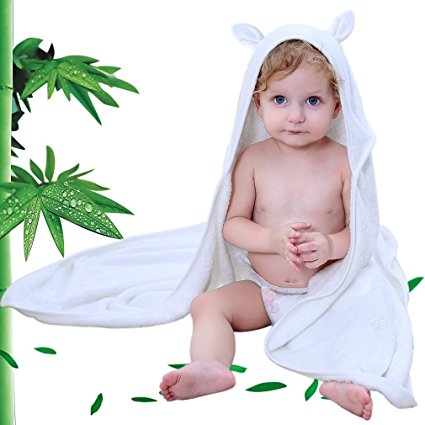 CROPAL Bamboo Baby Hooded Towel, Extra Soft Organic Baby Bath Towel for Infant, Toddler or Kids -35.5"x 35.5"