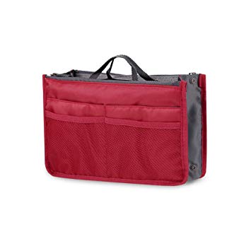 Suines Women Multifunction Travel Cosmetic Makeup Insert Pouch Toiletry Organizer Handbag Storage (Red)