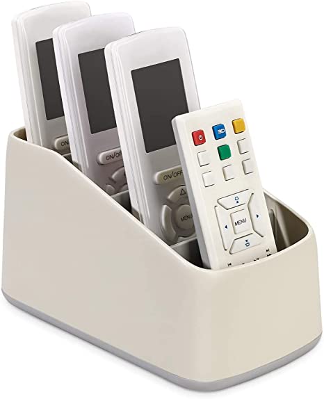 MoKo Remote Controller Box, Plastic TV Remote Control Holder Home Office Organizer Caddy Tray Desktop Storage Container 4 Compartments for Remote Controllers, Office Supplies, Media Accessory, Gray