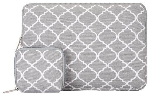 Mosiso Laptop Sleeve, Moroccan Trellis Style Canvas Fabric 13-13.3 Inch Laptop / Notebook / MacBook Pro / MacBook Air Sleeve Case Bag Cover with Small Case for MacBook Charger or Magic Mouse, Gray