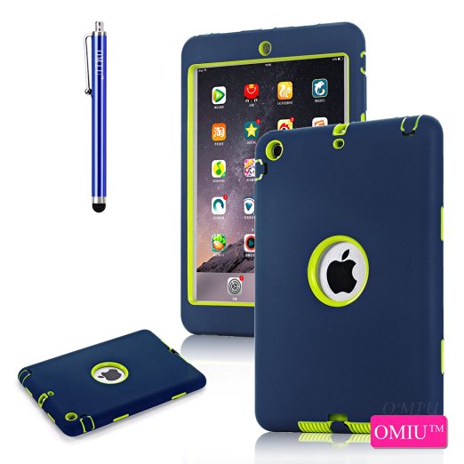 iPad Mini 3 Case, iPad Mini 1 2 3 case, OMIU(TM)Fashion Style 3 In 1 Hybrid Silicone and Plastic Shock-Proof Case Cover Fit For Apple iPad Mini 1/2/3, Sent Stylus, (Deep Blue Light Green)