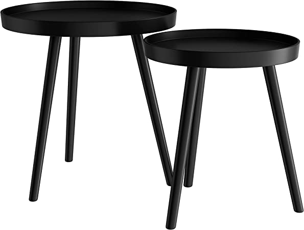 Lavish Home 80-FT-4 Contemporary Decor and Home Accent Table with Tray Top (Black, Set of 2),