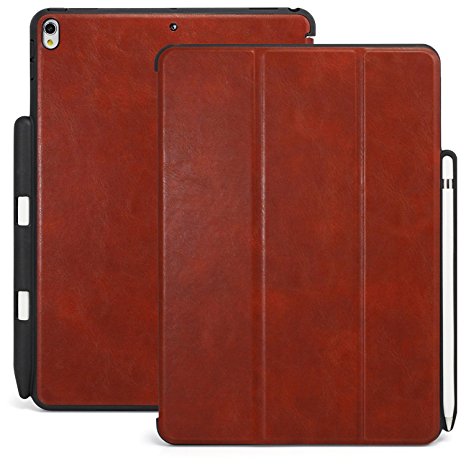 KHOMO iPad Pro 10.5 Inch Case with Pen Holder - DUAL Brown PU Leather Super Slim Cover with Rubberized back and Smart Feature (sleep / wake) For Apple iPad Pro 10.5 Inches Tablet