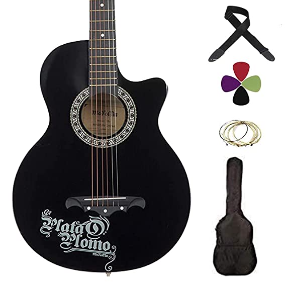 Medellin 38" Acoustic Guitar premium wood with adjustable Truss-rod, free online learning course, Set Of Strings, Strap, Bag and 3 Picks (Sunburst Truss Rod)…… (black)