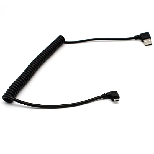 Coiled Micro USB Cable - Rerii Right Angled, Coiled USB to Micro USB Cable, Coiled Cable for the Device that with Micro USB plug Such as Samsung, HTC, HuaWei, Sony, Charging and Date SYNC transferring