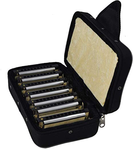 Tuyama® Harmonica Set 7 Harmonicas / Mouth Harps in Robust Case - Different diatonic Scales: C-D-E-F-G-A-Bb Major - Blues Harps / Mouth Organs 10 holes