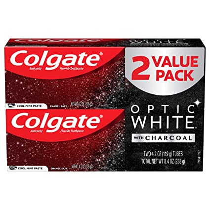 Colgate Optic White Teeth Whitening Charcoal Toothpaste, Cool Mint - 4.2 Ounce (2 Pack)