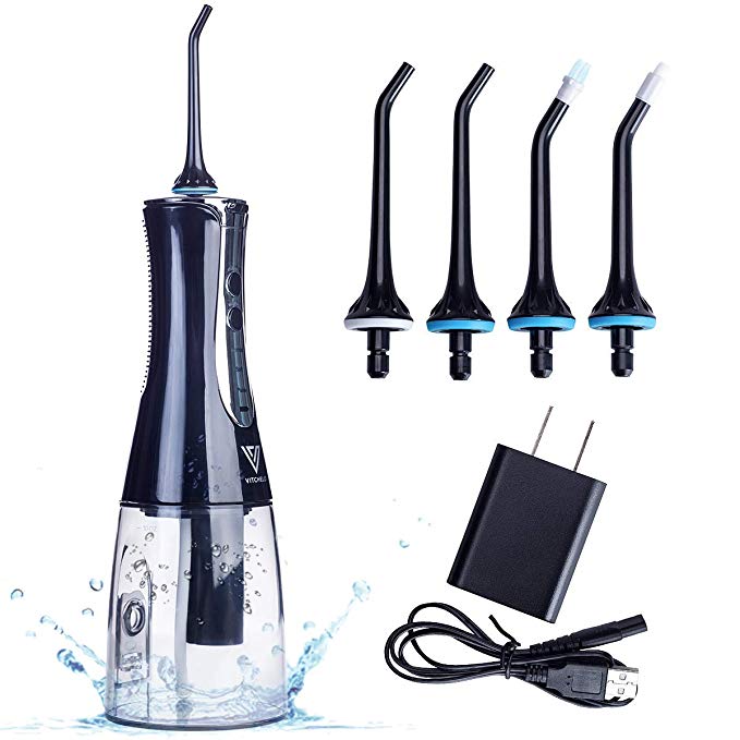 Water Pick Teeth Cleaner Cordless Water Flosser Oral Irrigator Portable Best for Travel - Dental Water Picks Electric Aqua Flosser, 4 Jet Tips for Braces Gums Teeth Whitening (Black)